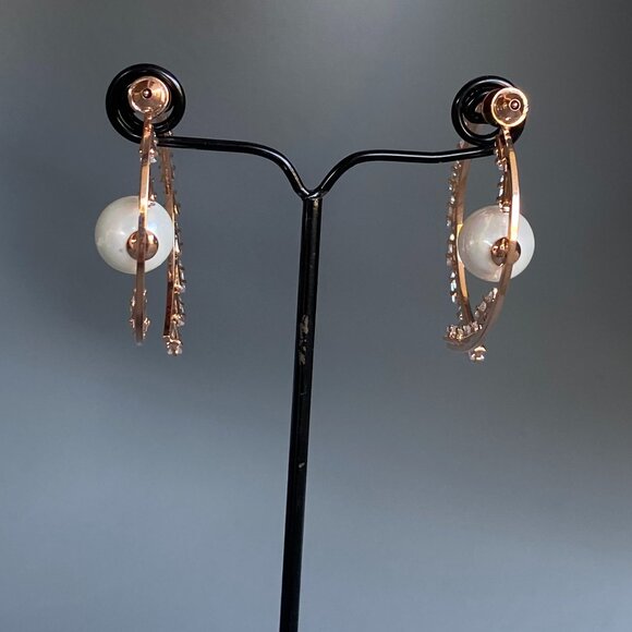 Double Sided Rose Gold Cubic Zirconia Hoop Earrings NWT - Picture 4 of 8